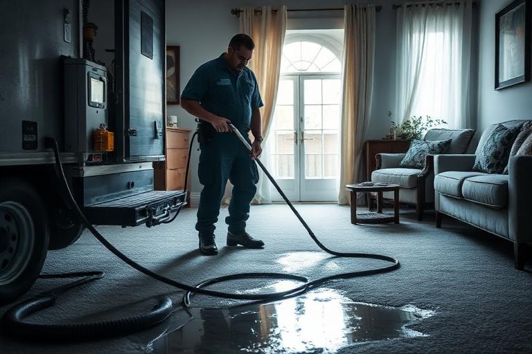 Technician extracting water with a restoration wand