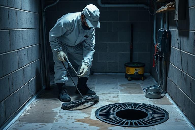 Technician sanitizing a contaminated area