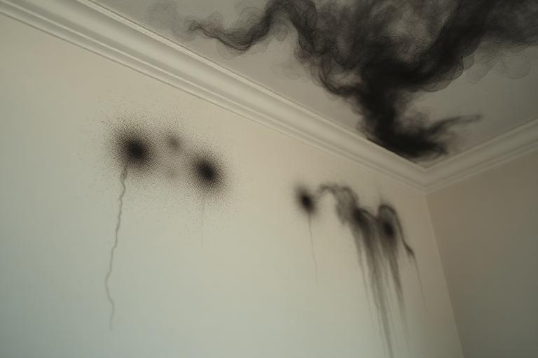 Soot and smoke residue on interior walls
